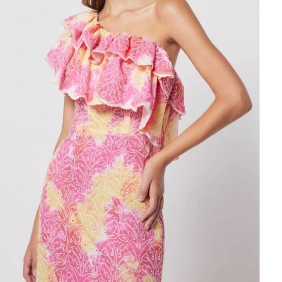 elliatt arundel pink one shoulder ruffle detail embroidered maxi summer dress - Picture 11 of 13